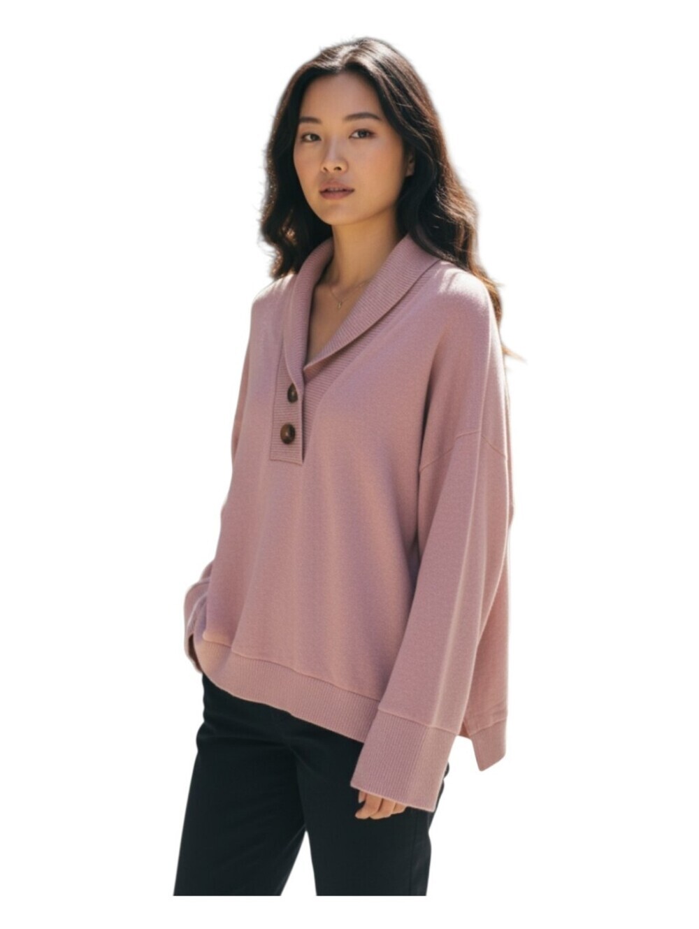 White Birch Womens Pink Rib Knit Contrast Flare Sleeve Pull Over Sweater XL
